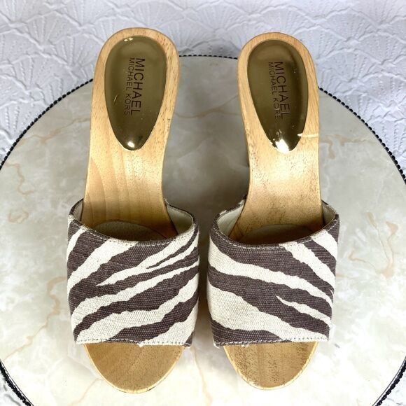 Michael Kors Platform Clogs Women Sz 9 Brown Animal Print 70’s Style Sandals - Picture 4 of 13